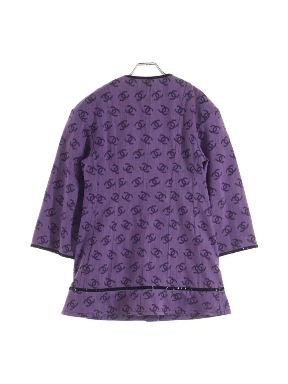 Chanel CC Logo Collarless Jacket Purple Cotton 36